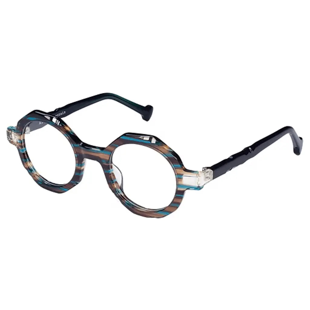 Round eyeglasses with a multicolored frame on a white background