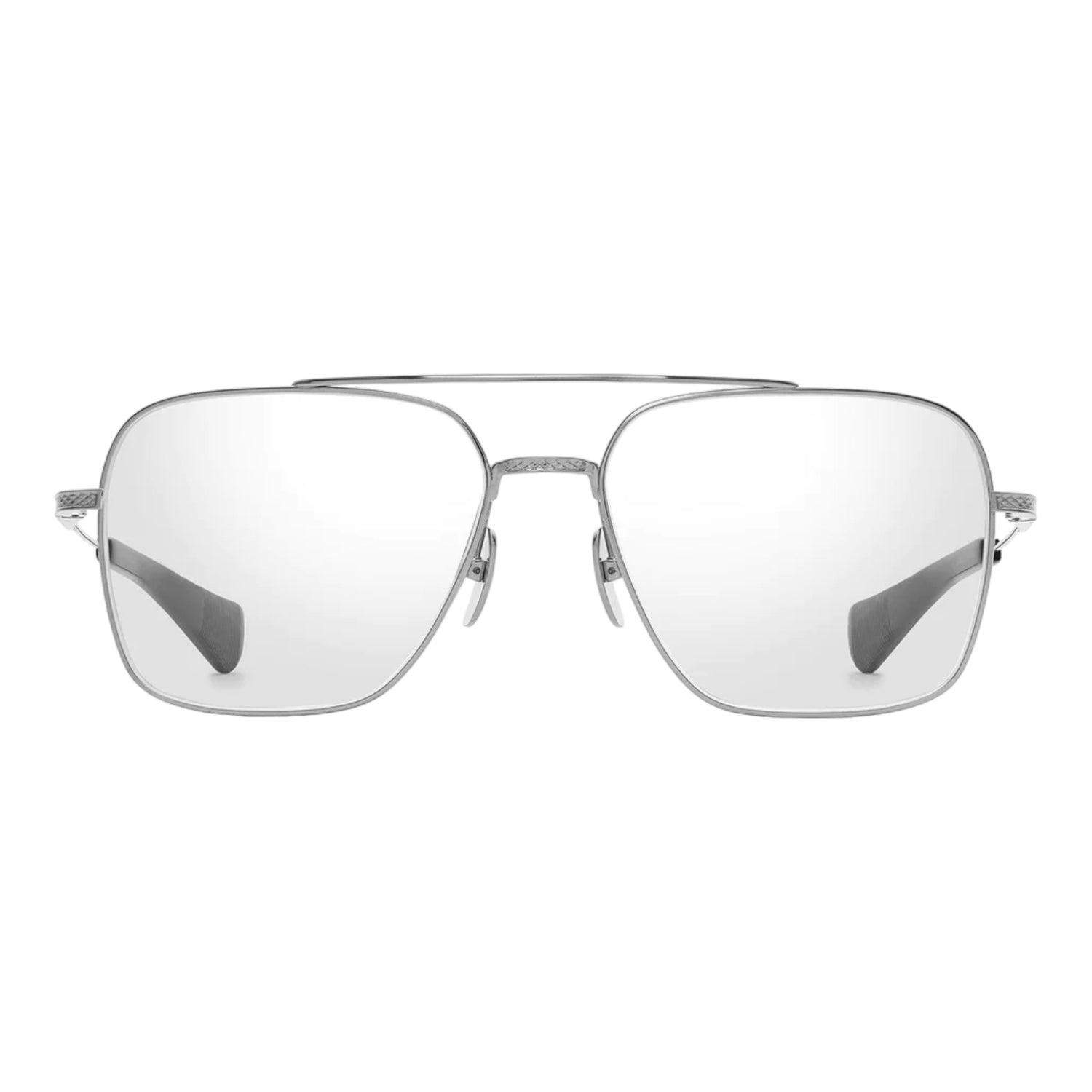 DITA Flight-Seven eyeglasses in silver with square aviator-style titanium frame, double bridge design, and precision detailing – luxury men&