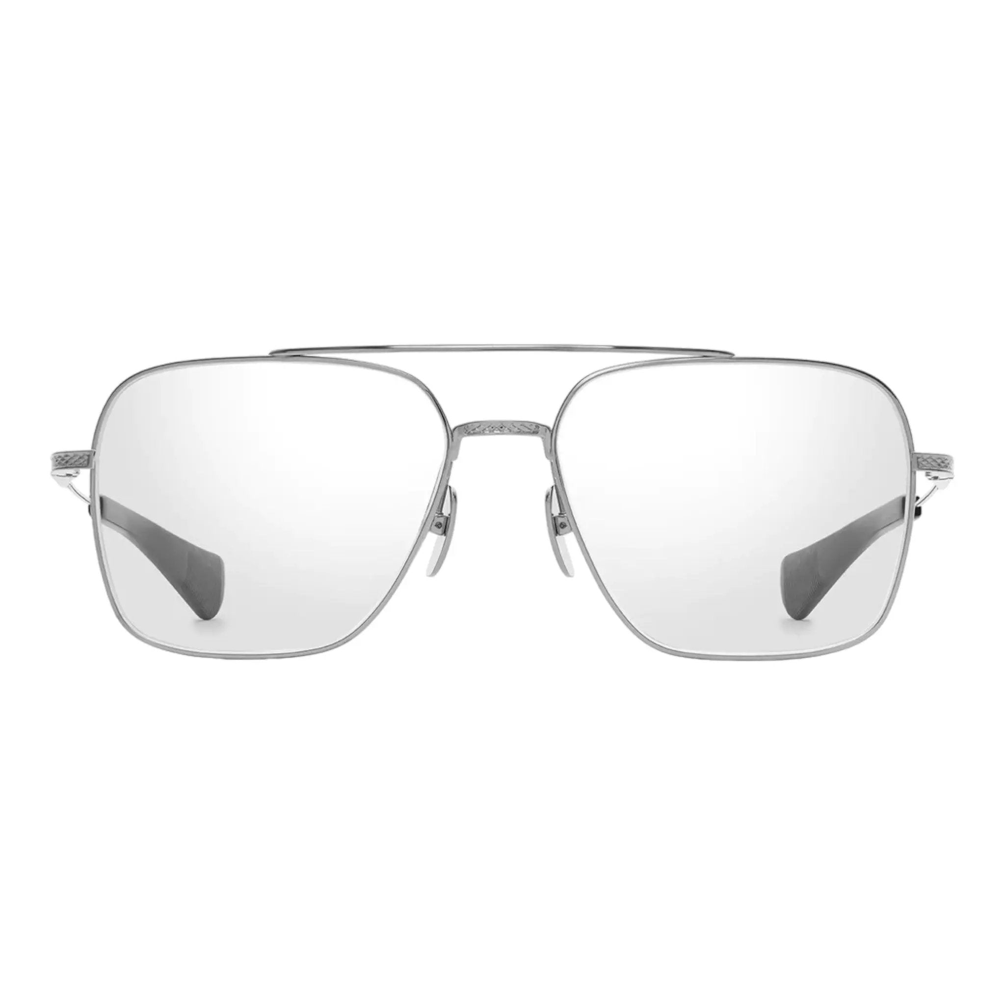 DITA Flight-Seven eyeglasses in silver with square aviator-style titanium frame, double bridge design, and precision detailing – luxury men&