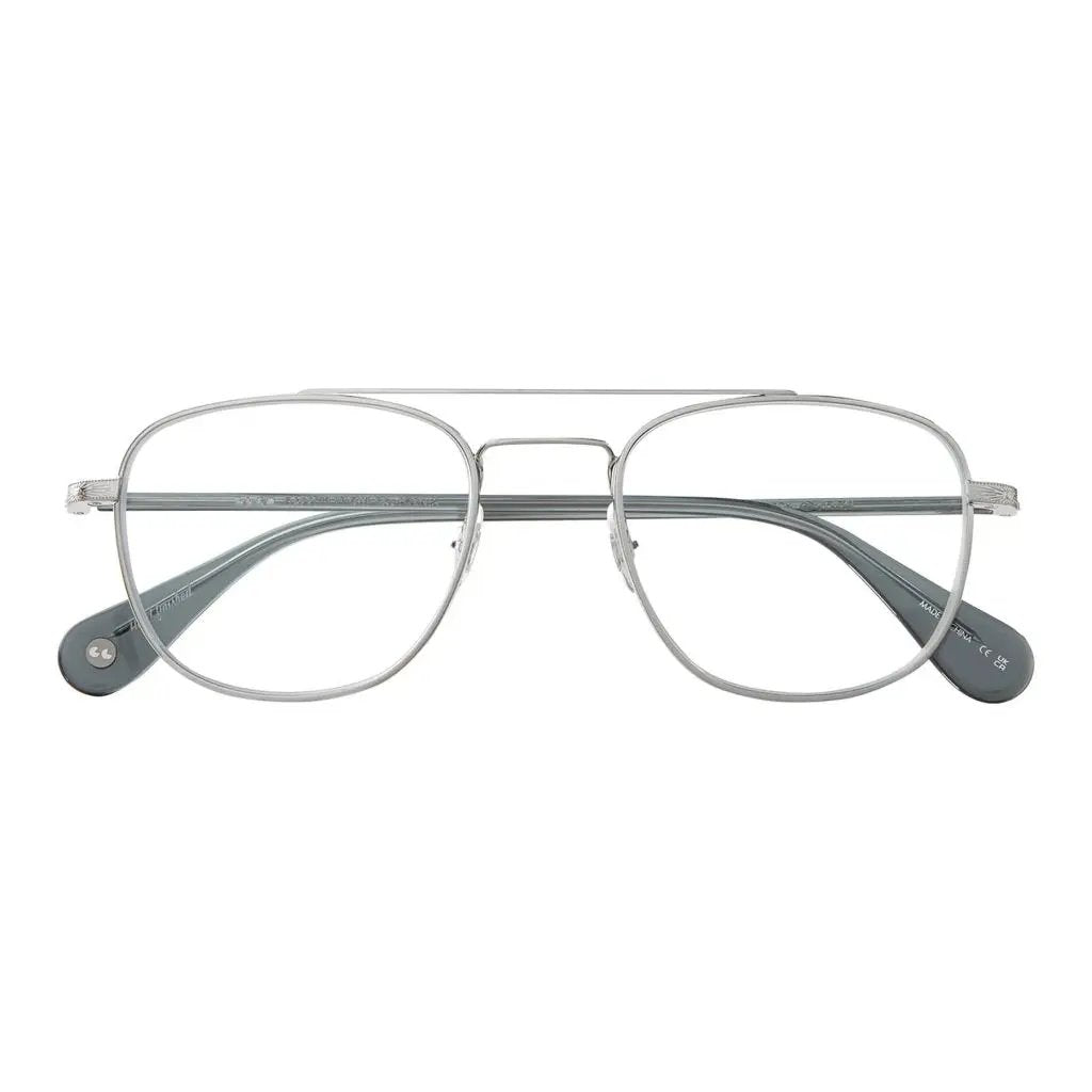Silver eyeglasses on a white background