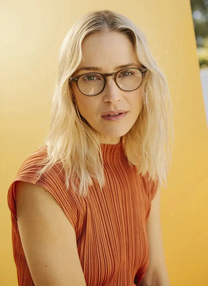 Model wearing Garrett Leight Winward glasses
