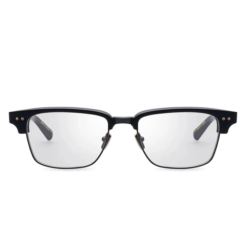 Black DITA Statesman-Three semi-rimless eyeglasses with browline frame design, luxury titanium construction, and signature double rivet details – available at Yosemite Eyewear