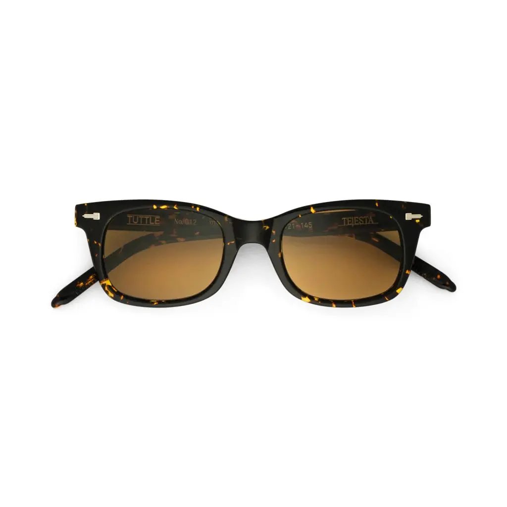 Tortoiseshell sunglasses with brown lenses on a white background