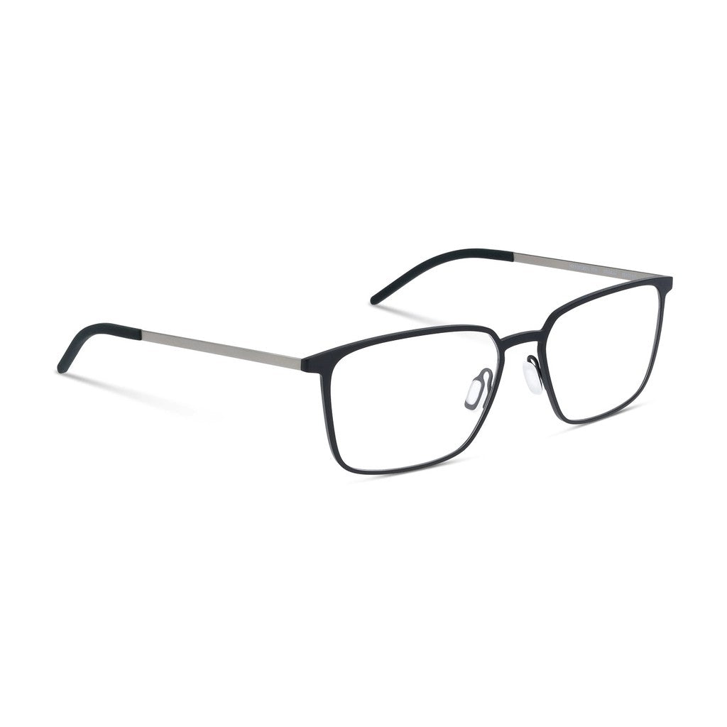 Ørgreen Holy Smokes slim rectangular titanium eyeglasses in Mat Licorice with Mat Gun temples, color 1566, three-quarter view