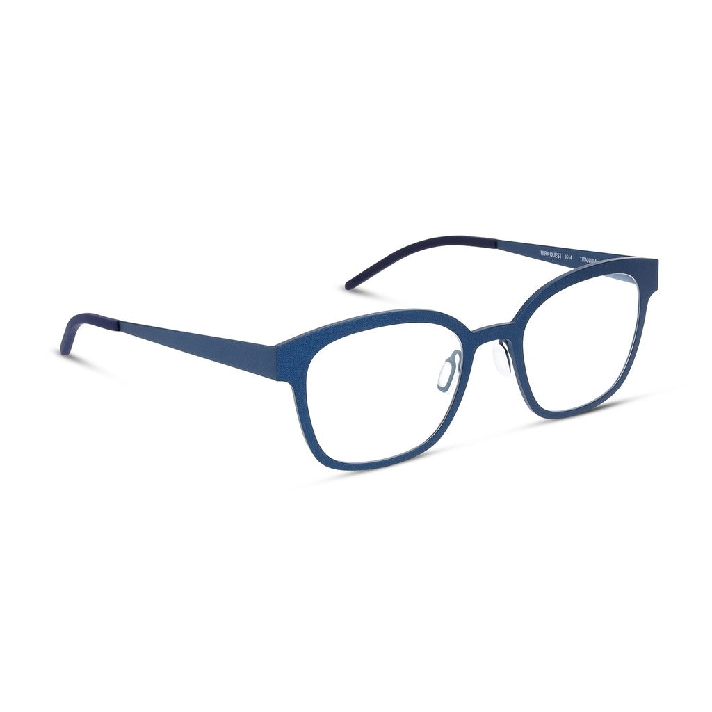 Ørgreen Mira Quest soft square titanium eyeglasses in matte blue, color 1614, three-quarter view