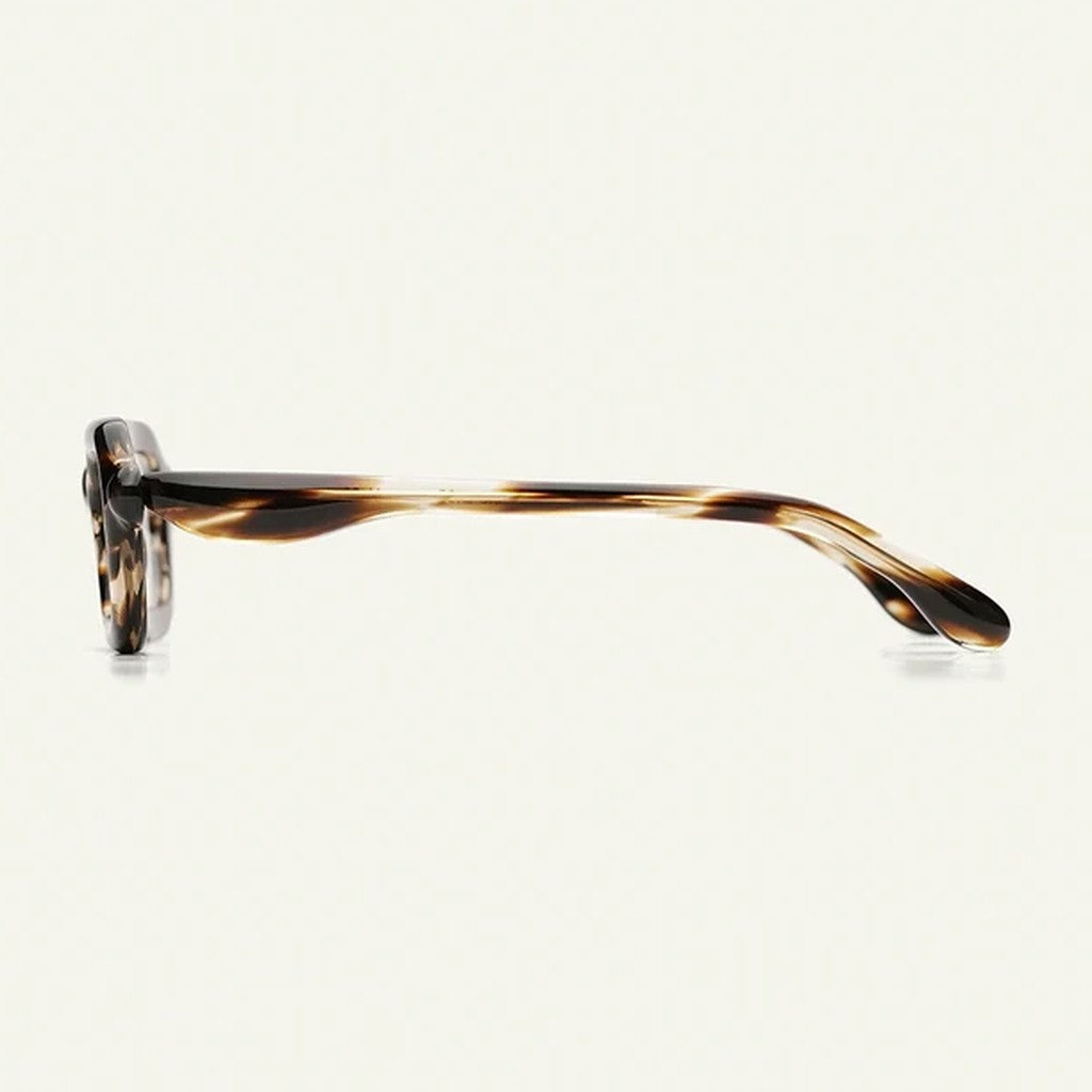 Paloceras Leopard Lace S2 eyeglasses in golden-dappled acetate, side view of the temple