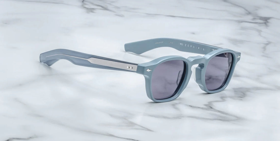 blue color sunglasses with silver details on temple sunglasses for small face