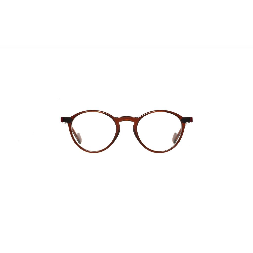 Round brown eyeglasses on a white background