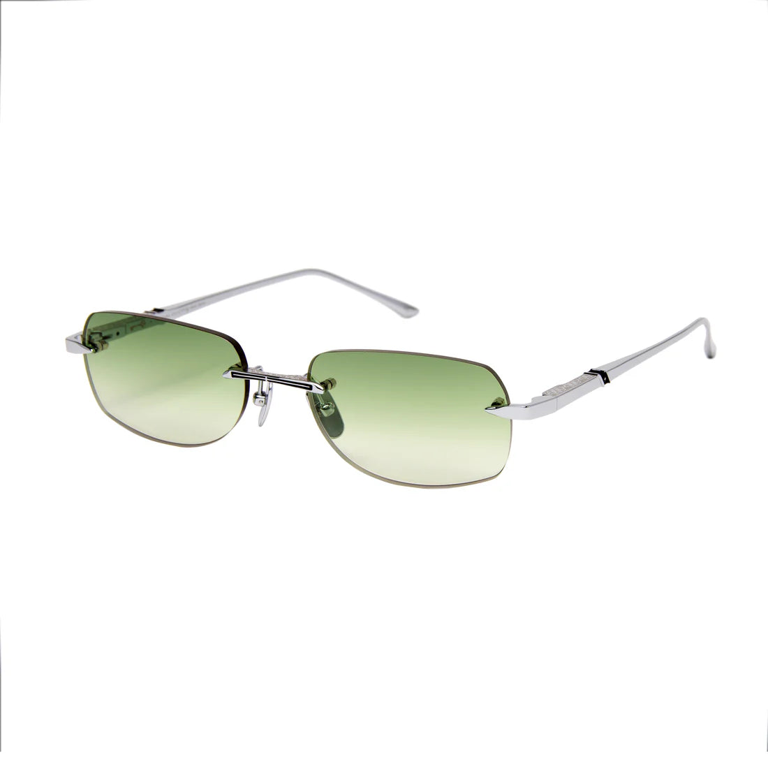 Leisure Society sunglasses Meursault with green gradient lenses and silver frame on a white background