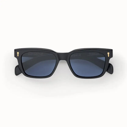 Black sunglasses with gold accents blue lens tejesta 