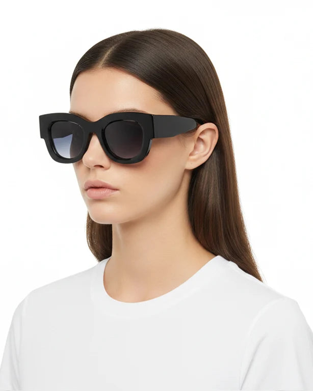Thierry Lasry CONFESSY oversized rectangular sunglasses in black model wearing it