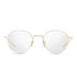 Gold-framed sunglasses with clear lenses on a white background