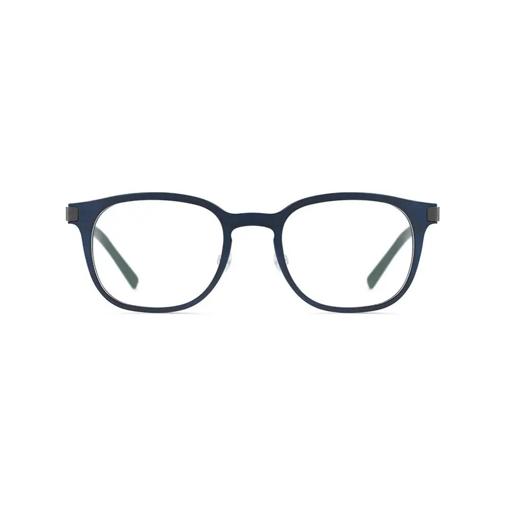 Blue eyeglasses made with wood and carbon