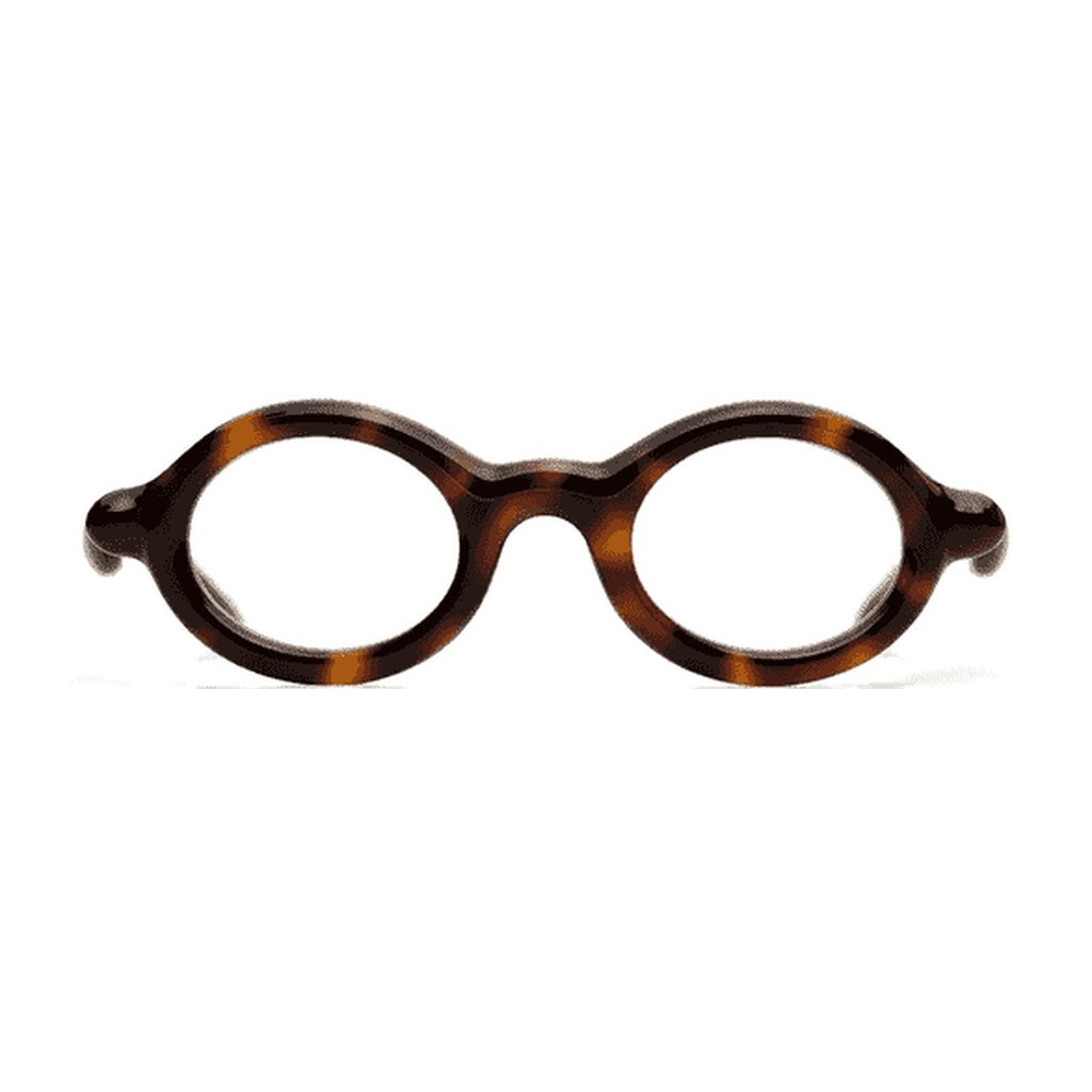 Paloceras Havana Gold R2 eyeglasses in Havana gold tortoise with a sculpted round frame, front view