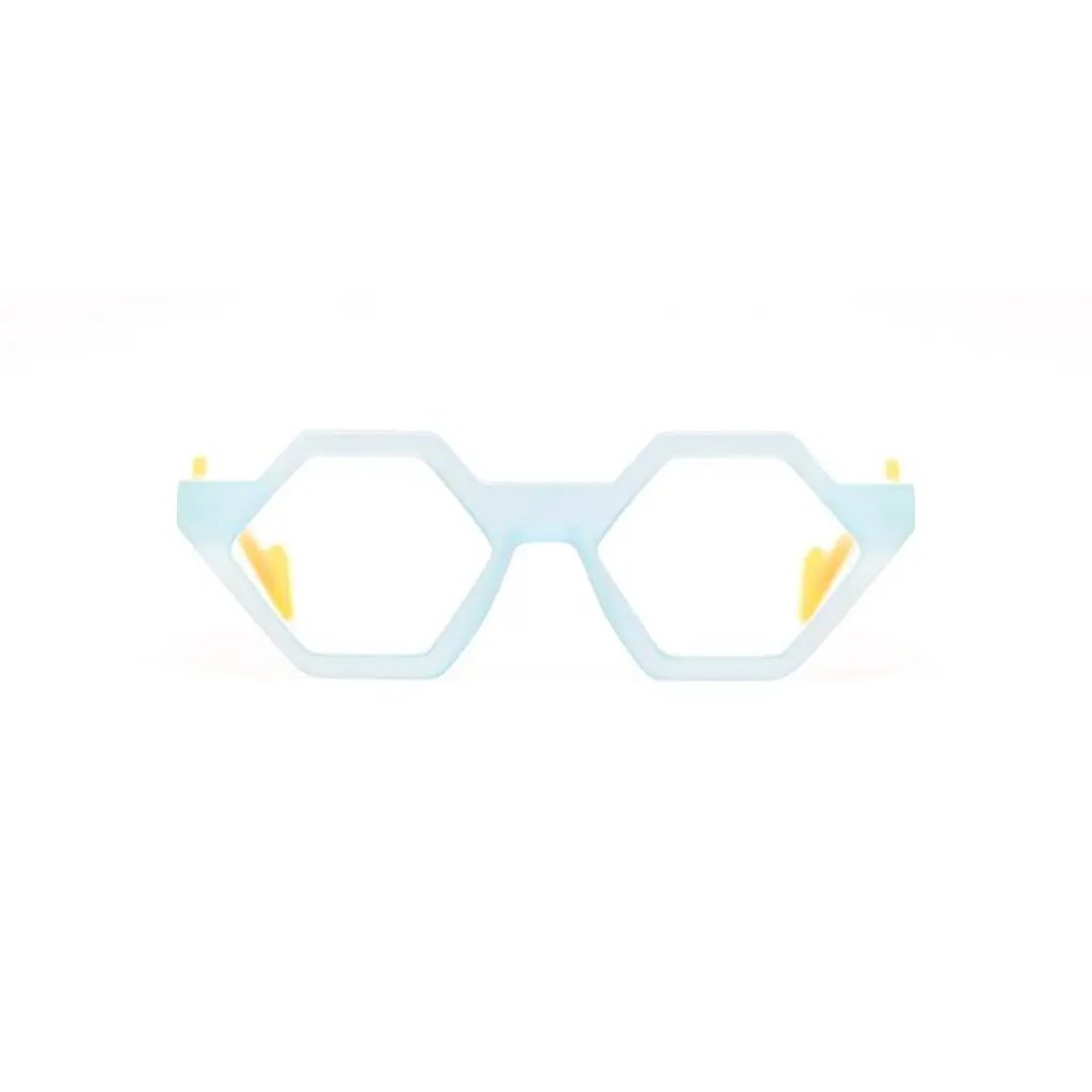 henau light blue glasses with yellow temples