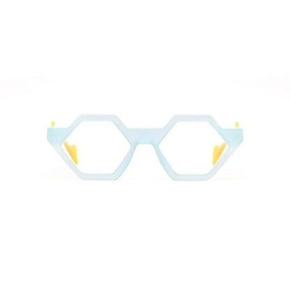 henau light blue glasses with yellow temples