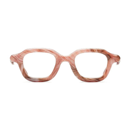 Paloceras Marble Rouge A2 eyeglasses in milky red marble with a rounded geometric frame, front view