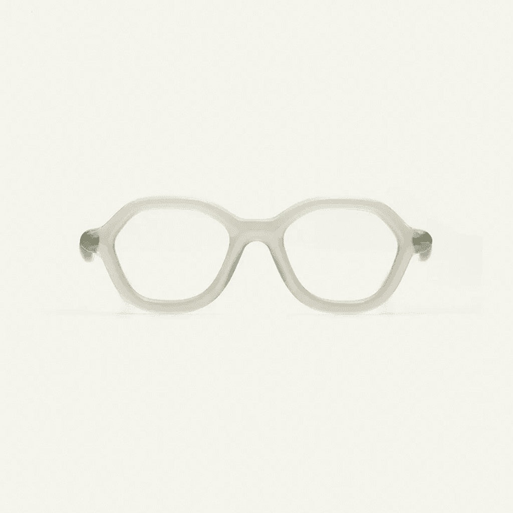 Paloceras Minty Mingle C2 eyeglasses in translucent milky mint with a geometric frame, front view