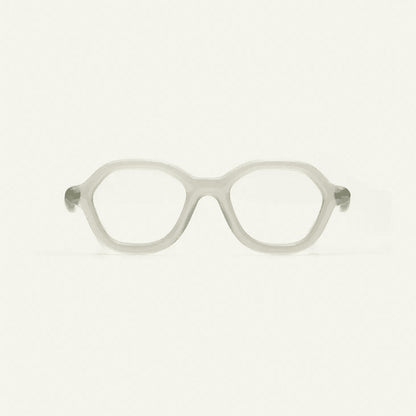 Paloceras Minty Mingle C2 eyeglasses in translucent milky mint with a geometric frame, front view