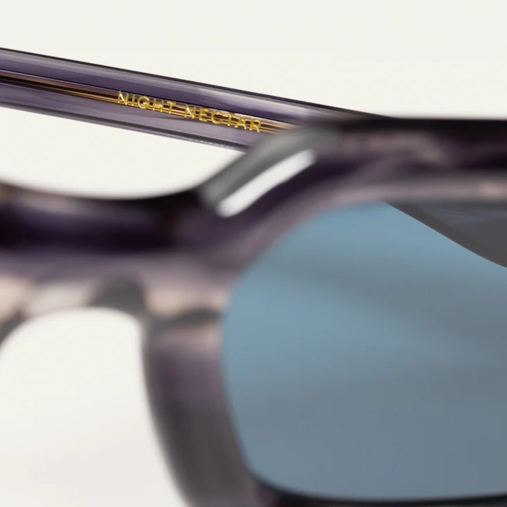 Gold Night Nectar engraving on Paloceras smoky gray acetate temple