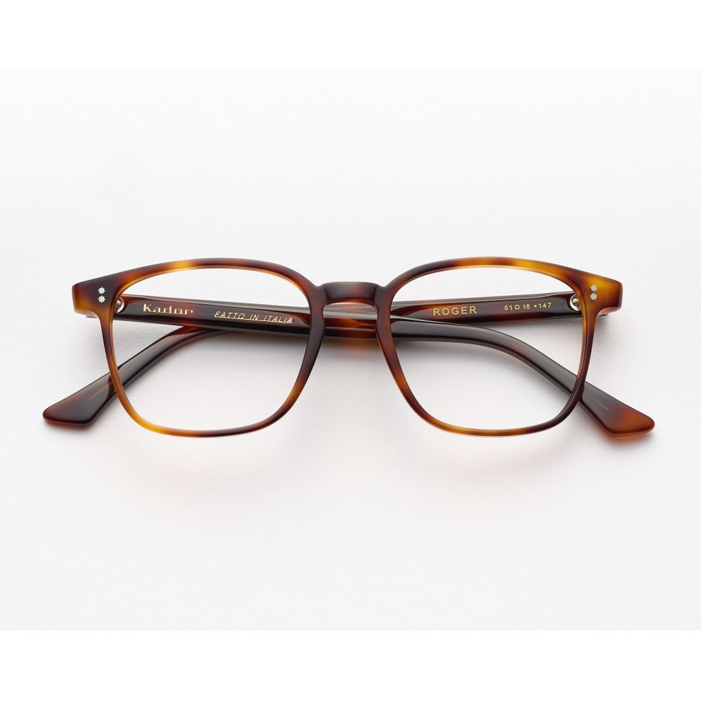 Brown tortoiseshell eyeglasses on a white background