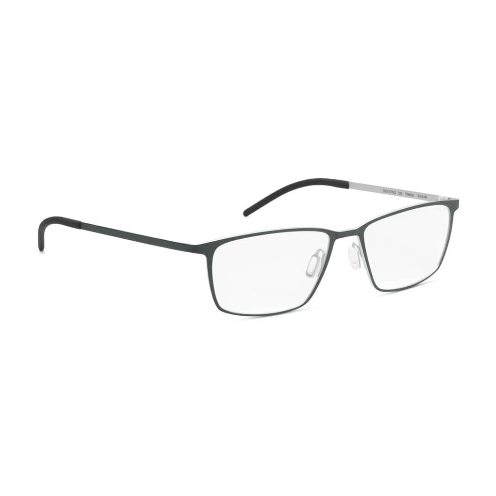 Ørgreen Face to Face 1252 rectangular titanium eyeglasses in matte grey with silver temples, three-quarter view