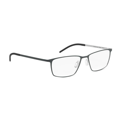 Ørgreen Face to Face 1252 rectangular titanium eyeglasses in matte grey with silver temples, three-quarter view