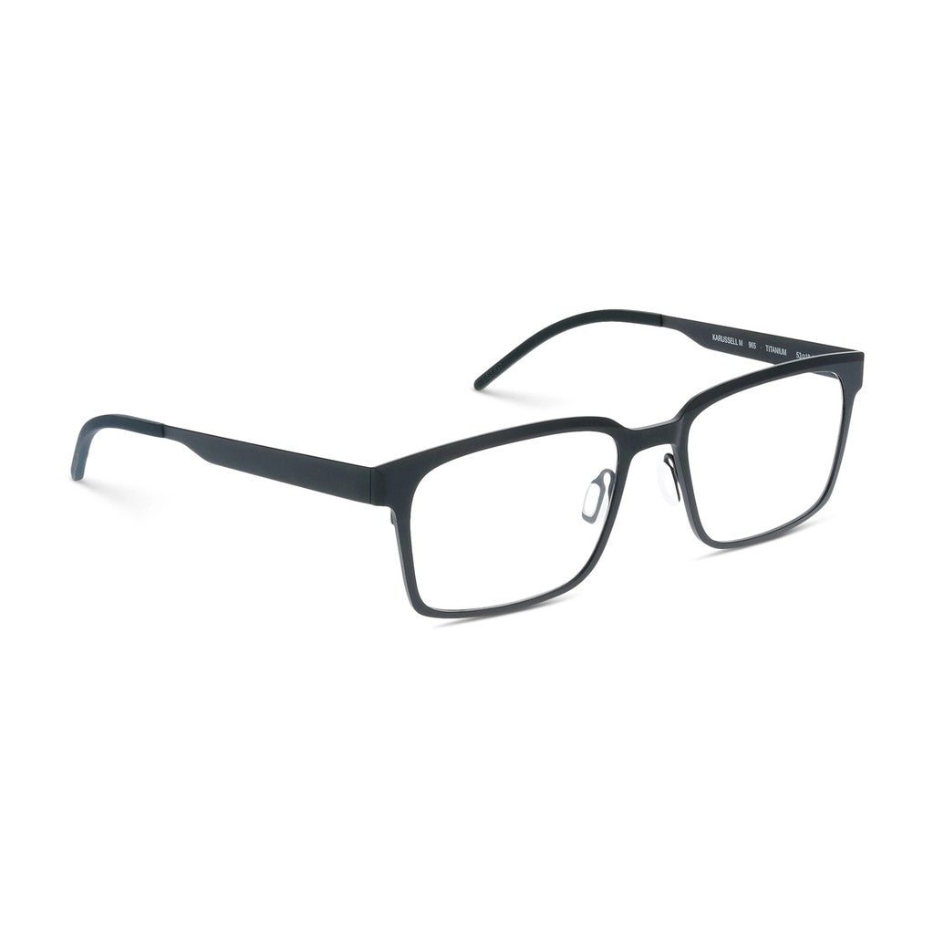 Ørgreen Karussell M rectangular titanium eyeglasses in matte black-green, three-quarter view