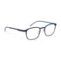 Ørgreen Powerage soft square titanium eyeglasses in matte charcoal with blue accents, color 1353, three-quarter view