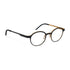 Ørgreen Ring of Fire round titanium eyeglasses in Mat Black and Mat Golden Oak, color 1438, three-quarter view