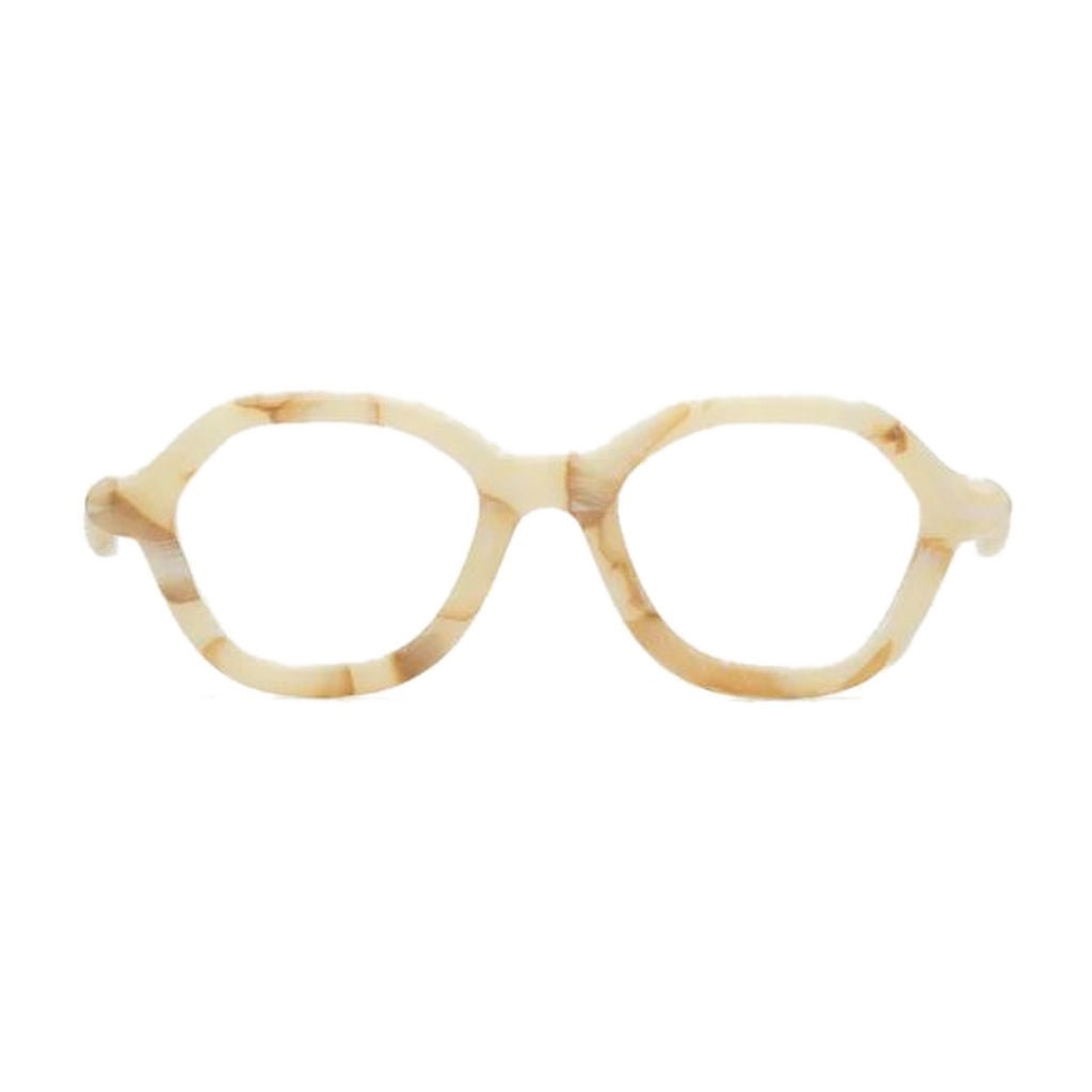 Paloceras Marble Oracle C2 eyeglasses in milky white marble with a rounded hexagonal frame, front view