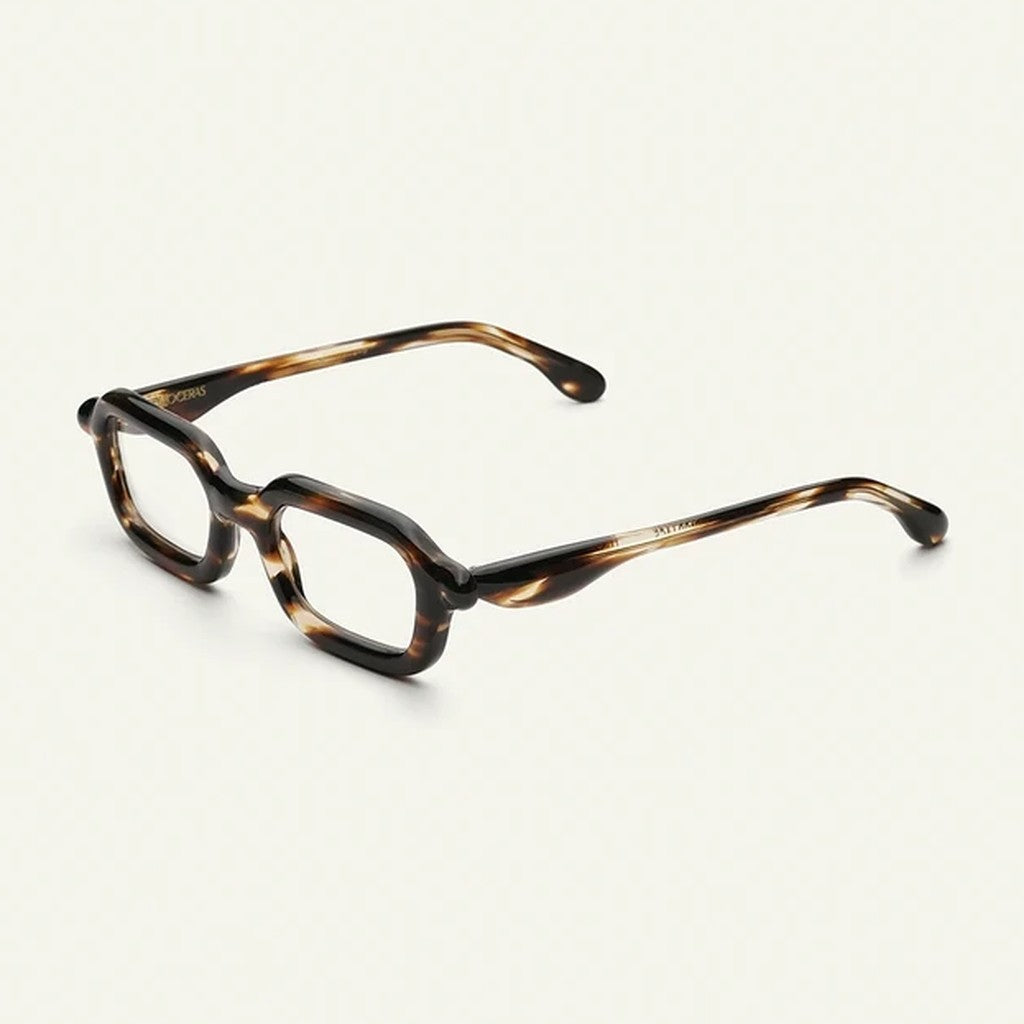 Paloceras Leopard Lace S2 eyeglasses in golden-dappled acetate, three-quarter view