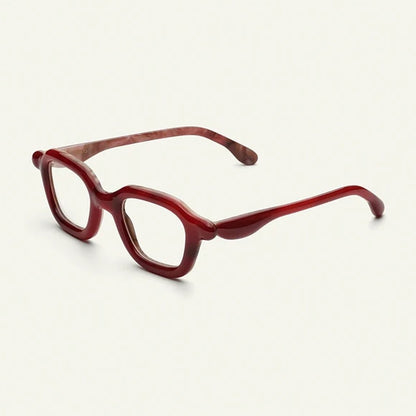 Paloceras Molten Haze A2 square eyeglasses in deep red acetate, angle view
