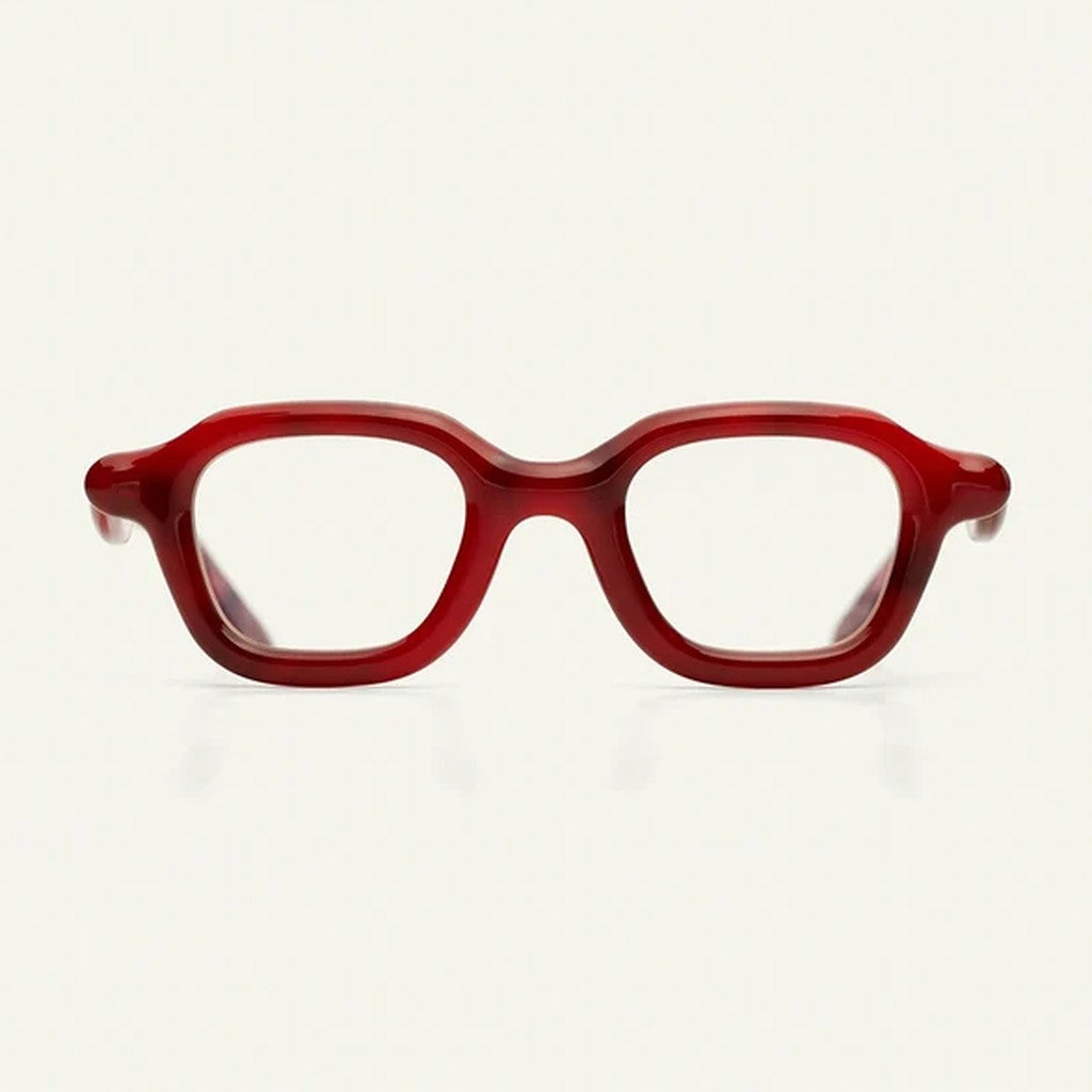 Paloceras Molten Haze A2 square eyeglasses in deep red acetate, front view