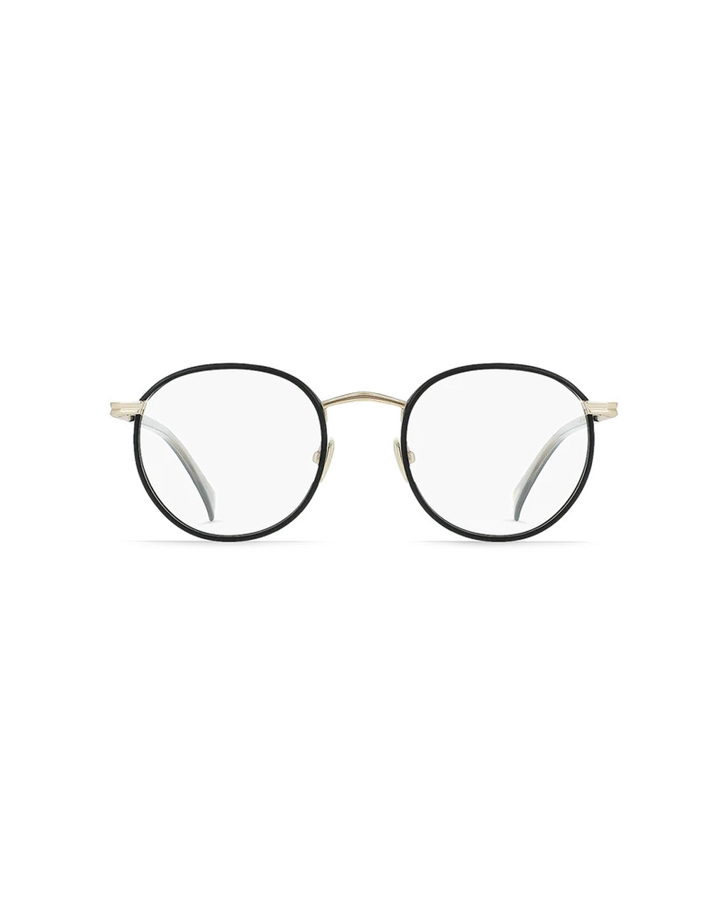 RAEN Mason II eyeglasses in satin Japanese gold and matte black with a round beta-titanium frame, front view